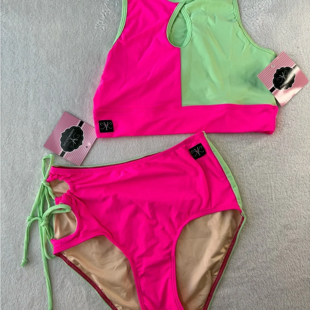 Kandi Kouture Convention Dancewear set. Pink & Green - Picture 11 of 13
